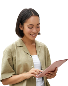 Young woman smiling with tablet.