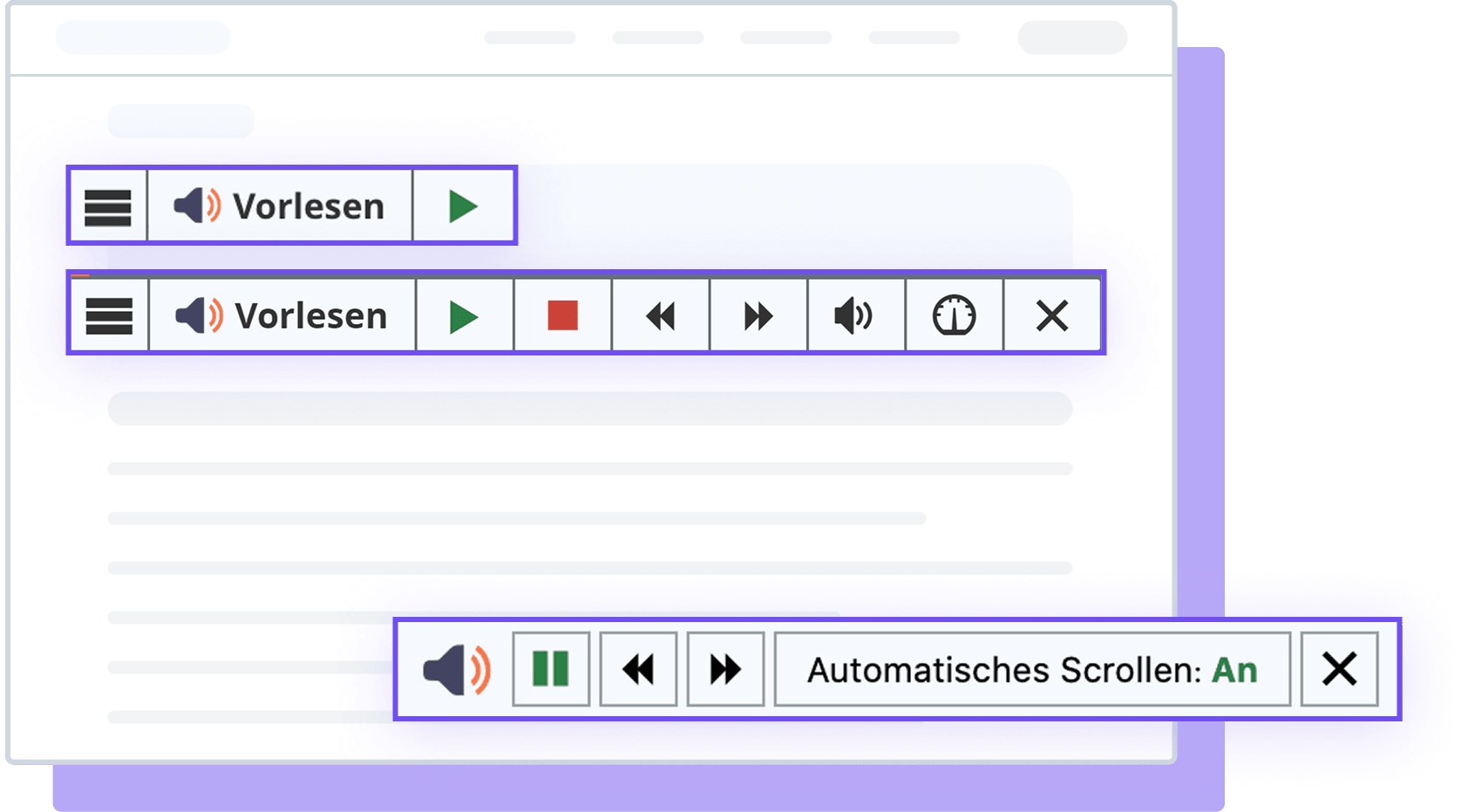 ReadSpeaker webReader-Tool-Illustrationen mit aktiviertem automatischen Scrollen.