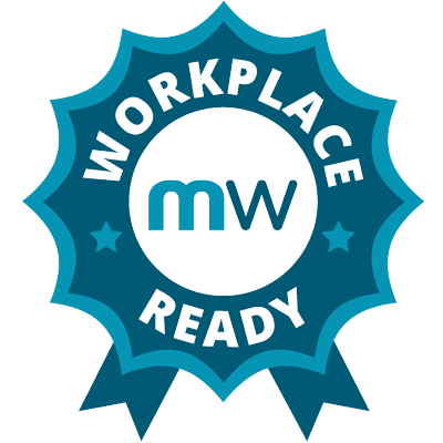 Blue badge with "Workplace Ready" and "mw" logo in the center.