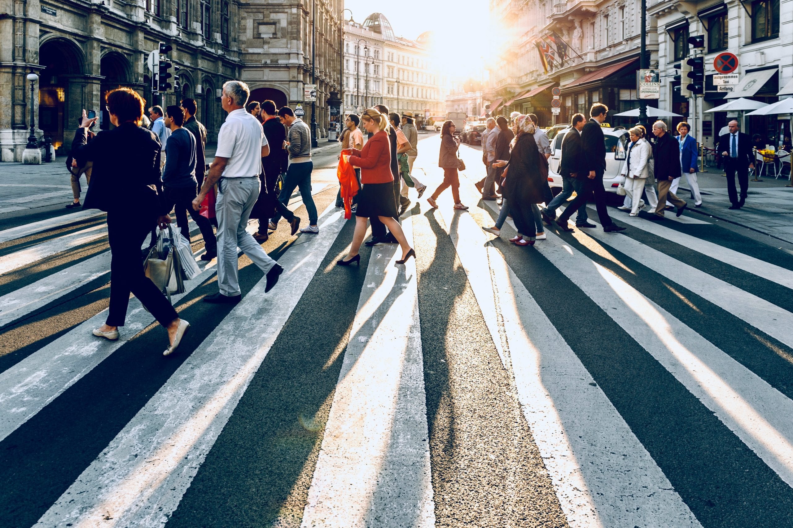 People crossing the road in a city