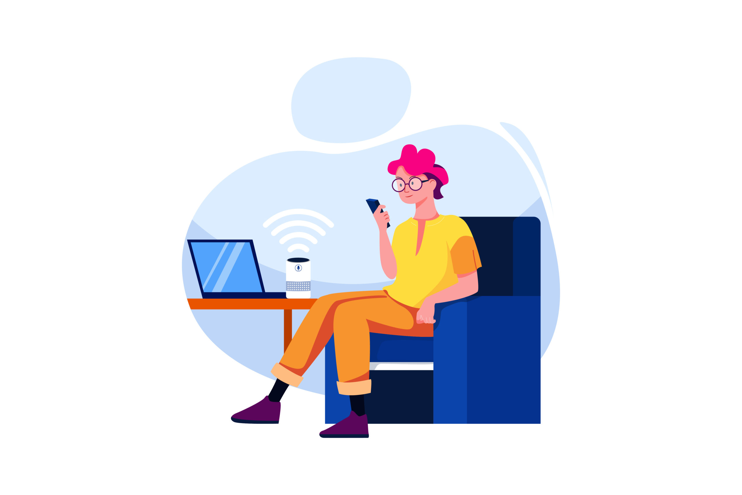 Animated image of person looking at a phone