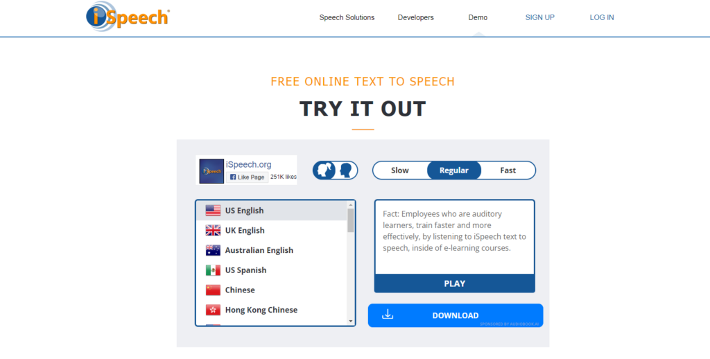 iSpeech human-sounding text to speech