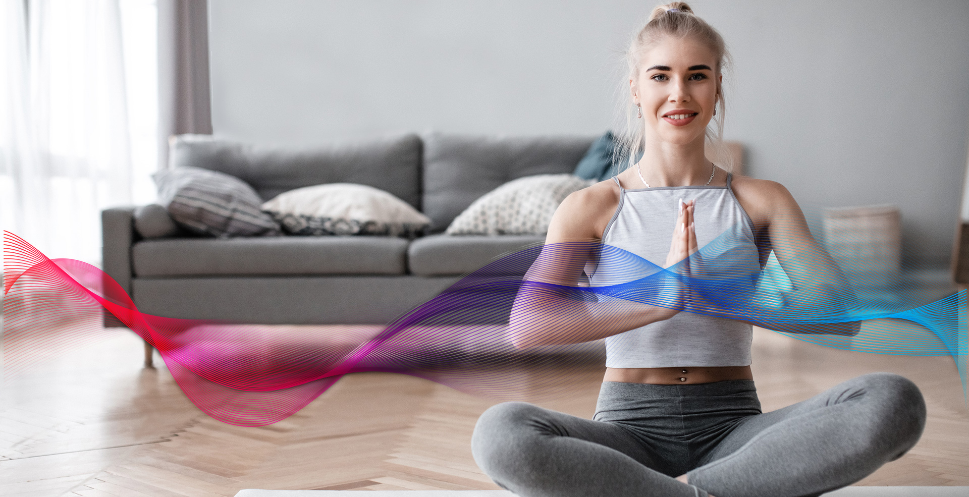Femme pratiquant le yoga en écoutant