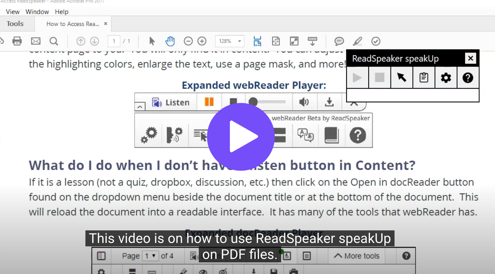 screenshot of video on how to use ReadSpeaker speakUp on PDF files.