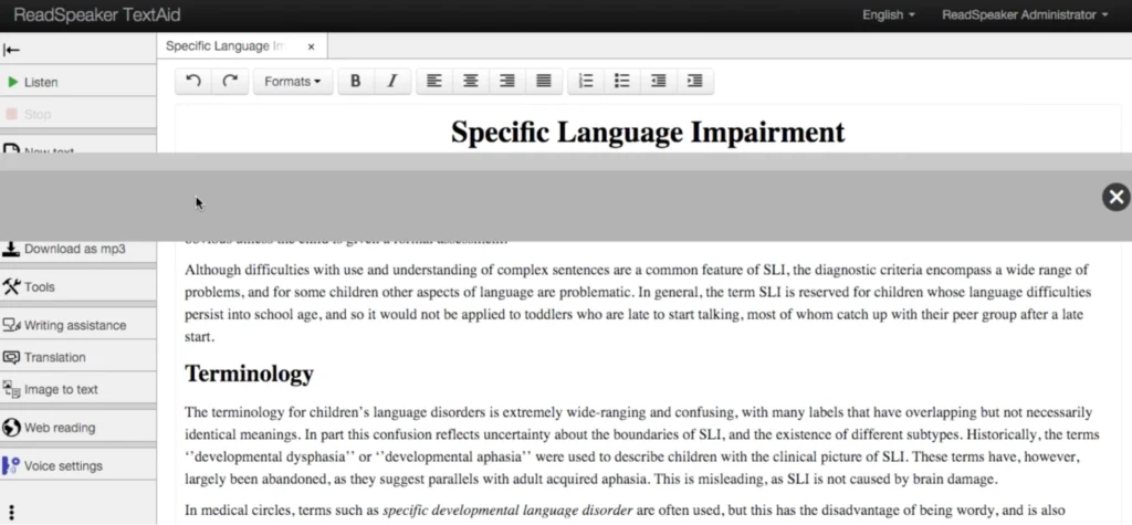 Assistive technology for dyslexia: ReadSpeaker TextAid reading focus tools