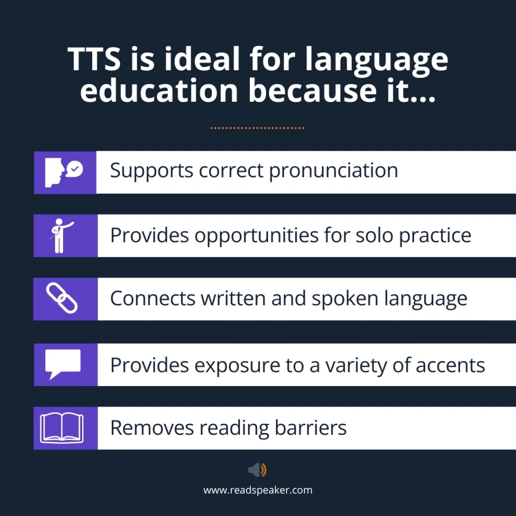 TTS is udeal for second language learning because...