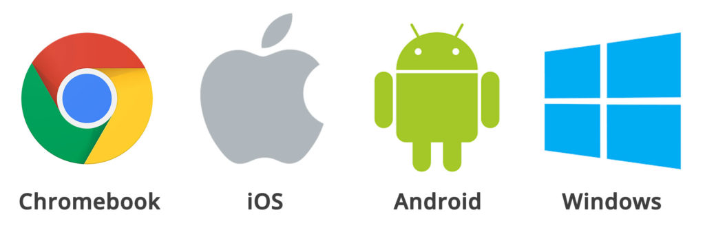 Icons van Chrome, iOS, Android, en Windows.