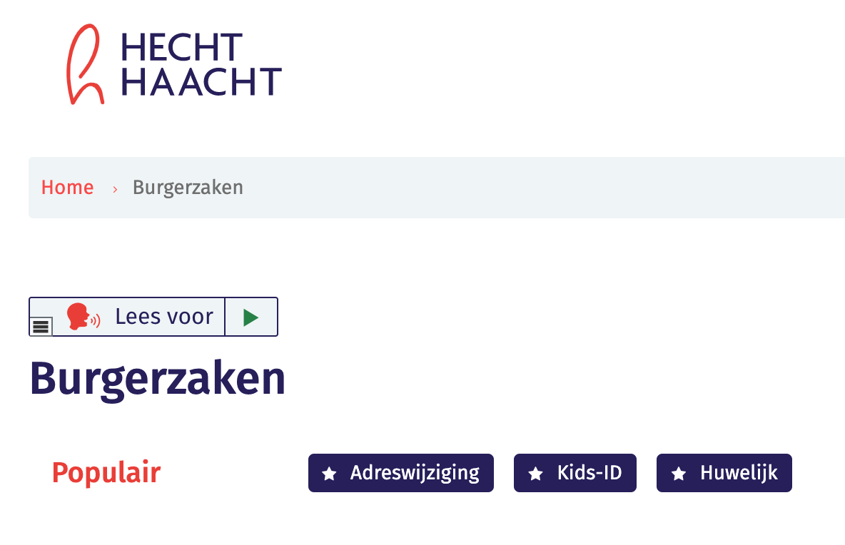 Voorleesknop implementatie website gemeente Haacht