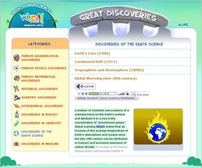 Screenshot of WhoAwee e-learning site with ReadSpeaker listen function