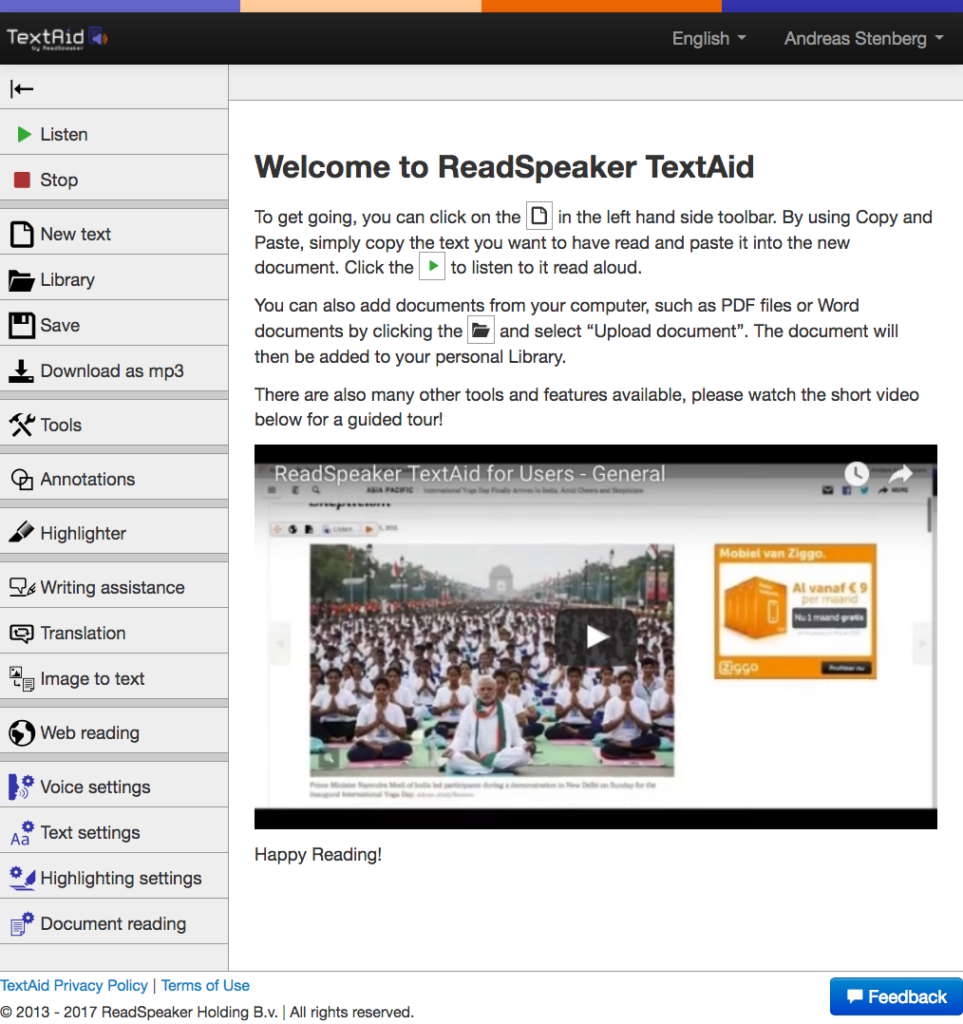 Screenshot of TextAid